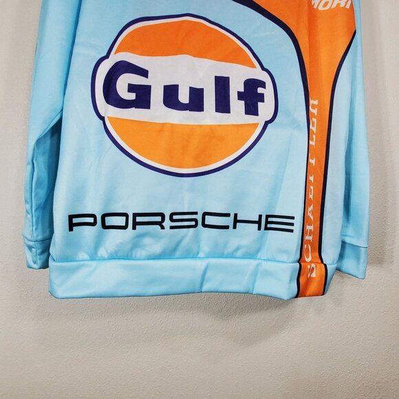 Gulf Porsche 2XL Pull Over Hoodie Sweatshirt Kangaroo Pouch Light Blue & Orange - Picture 5 of 11